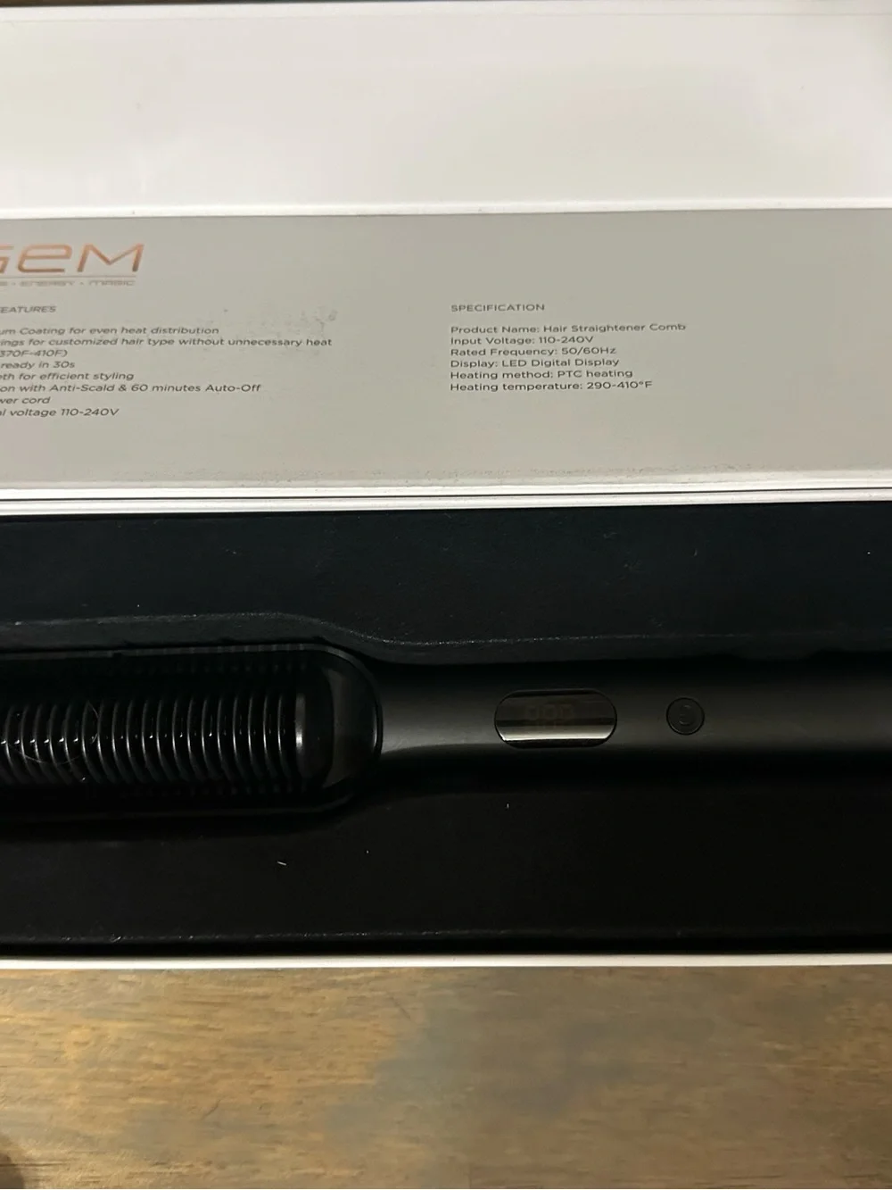 GEM Ionic Titanium Straightening Comb - Black